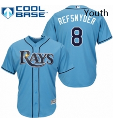 Youth Majestic Tampa Bay Rays 8 Rob Refsnyder Authentic Light Blue Alternate 2 Cool Base MLB Jersey 