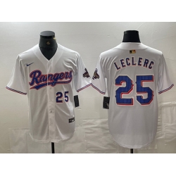 Men Texas Rangers 25 Jose Leclerc White Gold Cool Base Stitched Baseball Jersey 1