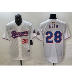 Men Texas Rangers 28 Jonah Heim White Gold Cool Base Stitched Baseball Jersey