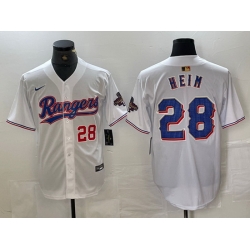 Men Texas Rangers 28 Jonah Heim White Gold Cool Base Stitched Baseball Jersey