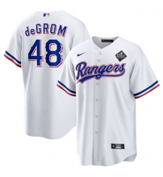 Men Texas Rangers 48 Jacob DeGrom White 2023 World Series Cool Base Stitched Baseball Jersey