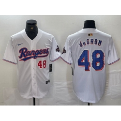 Men Texas Rangers 48 Jacob DeGrom White Gold Cool Base Stitched Baseball Jersey 3