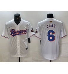 Men Texas Rangers 6 Josh Jung White Gold Cool Base Stitched Baseball Jersey