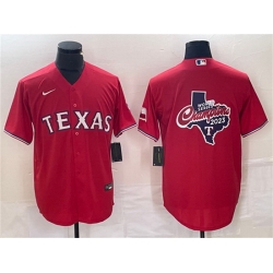 Men Texas Rangers Red 2023 World Series Champions Big Logo With Patch Cool Base Stitched Baseball Jersey