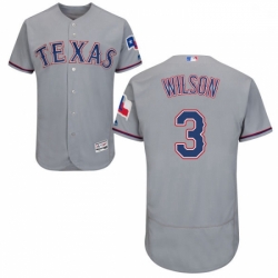 Mens Majestic Texas Rangers 3 Russell Wilson Grey Road Flex Base Authentic Collection MLB Jersey