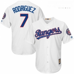 Mens Majestic Texas Rangers 7 Ivan Rodriguez Replica White Cooperstown MLB Jersey