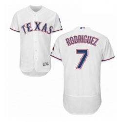 Mens Majestic Texas Rangers 7 Ivan Rodriguez White Flexbase Authentic Collection MLB Jersey