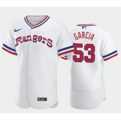 Men's Texas Rangers #53 Adolis Garcia White Throwback Stitched Flex Base Nike Jersey