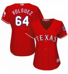 Womens Majestic Texas Rangers 64 Edinson Volquez Authentic Red Alternate Cool Base MLB Jersey 