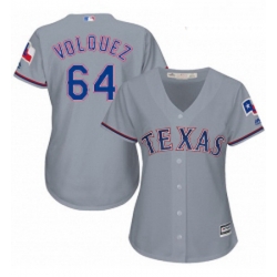 Womens Majestic Texas Rangers 64 Edinson Volquez Replica Grey Road Cool Base MLB Jersey 