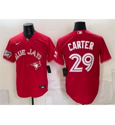 Men Toronto Blue Jays  29 Joe Carter Red 50 Seasons Patch Stitched Baseball Jersey