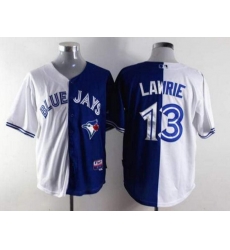 Men Toronto Blue Jays Split Jerseys 13 Brett Lawrie White Blue Jersey