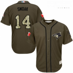 Mens Majestic Toronto Blue Jays 14 Justin Smoak Authentic Green Salute to Service MLB Jersey