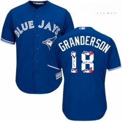 Mens Majestic Toronto Blue Jays 18 Curtis Granderson Authentic Blue Team Logo Fashion MLB Jersey 