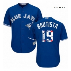 Mens Majestic Toronto Blue Jays 19 Jose Bautista Authentic Blue Team Logo Fashion MLB Jersey