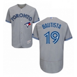 Mens Majestic Toronto Blue Jays 19 Jose Bautista Grey Road Flex Base Authentic Collection MLB Jersey