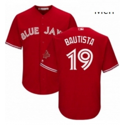 Mens Majestic Toronto Blue Jays 19 Jose Bautista Replica Scarlet Alternate Cool Base MLB Jersey