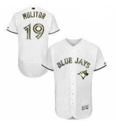 Mens Majestic Toronto Blue Jays 19 Paul Molitor Authentic White 2016 Memorial Day Fashion Flex Base Jersey 