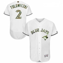 Mens Majestic Toronto Blue Jays 2 Troy Tulowitzki Authentic White 2016 Memorial Day Fashion Flex Base Jerseys