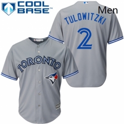 Mens Majestic Toronto Blue Jays 2 Troy Tulowitzki Replica Grey Road MLB Jersey