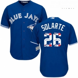 Mens Majestic Toronto Blue Jays 26 Yangervis Solarte Authentic Blue Team Logo Fashion MLB Jersey 