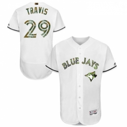 Mens Majestic Toronto Blue Jays 29 Devon Travis Authentic White 2016 Memorial Day Fashion Flex Base Jersey 