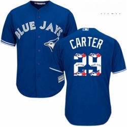 Mens Majestic Toronto Blue Jays 29 Joe Carter Authentic Blue Team Logo Fashion MLB Jersey