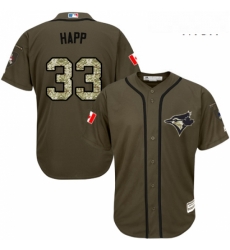 Mens Majestic Toronto Blue Jays 33 JA Happ Replica Green Salute to Service MLB Jersey