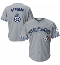 Mens Majestic Toronto Blue Jays 6 Marcus Stroman Replica Grey Road 40th Anniversary Patch MLB Jersey