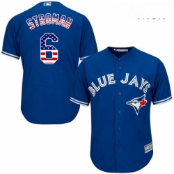 Mens Majestic Toronto Blue Jays 6 Marcus Stroman Replica Royal Blue USA Flag Fashion MLB Jersey