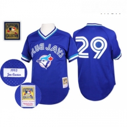 Mens Mitchell and Ness Toronto Blue Jays 29 Joe Carter Replica Blue Throwback MLB Jersey