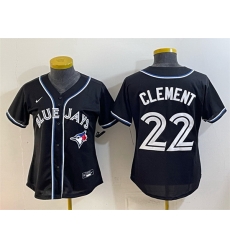 Women Toronto Blue Jays 22 Ernie Clement 2026 Fashion Replica Black Out Stitched Baseball Jersey Women Toronto Blue Jays 22 Ernie Clement 2026 Fashion Replica Black Out Stitched Baseball Jersey
