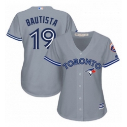 Womens Majestic Toronto Blue Jays 19 Jose Bautista Replica Grey Road MLB Jersey