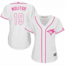 Womens Majestic Toronto Blue Jays 19 Paul Molitor Authentic White Fashion Cool Base MLB Jersey