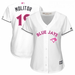 Womens Majestic Toronto Blue Jays 19 Paul Molitor Authentic White Mothers Day Cool Base MLB Jersey