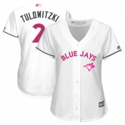 Womens Majestic Toronto Blue Jays 2 Troy Tulowitzki Replica White Mothers Day Cool Base MLB Jersey