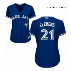 Womens Majestic Toronto Blue Jays 21 Roger Clemens Replica Blue Alternate MLB Jersey