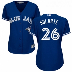 Womens Majestic Toronto Blue Jays 26 Yangervis Solarte Replica Blue Alternate MLB Jersey 