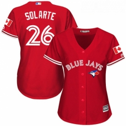 Womens Majestic Toronto Blue Jays 26 Yangervis Solarte Replica Scarlet Alternate MLB Jersey 