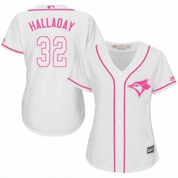 Womens Majestic Toronto Blue Jays 32 Roy Halladay Replica White Fashion Cool Base MLB Jersey