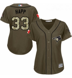 Womens Majestic Toronto Blue Jays 33 JA Happ Replica Green Salute to Service MLB Jersey