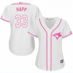 Womens Majestic Toronto Blue Jays 33 JA Happ Replica White Fashion Cool Base MLB Jersey