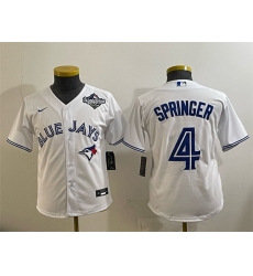 Youth Toronto Blue Jays 4 George Springer White 2025 World Series Cool Base Stitched Baseball Jersey