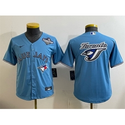 Youth Toronto Blue Jays Team Big Logo Blue 2025 World Series Cool Base Stitched Baseball Jersey