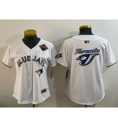 Youth Toronto Blue Jays Team Big Logo White Gold 2025 American League Champions Limited Stitched Baseball Jersey