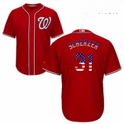 Mens Majestic Washington Nationals 31 Max Scherzer Authentic Red USA Flag Fashion MLB Jersey