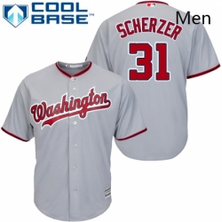 Mens Majestic Washington Nationals 31 Max Scherzer Replica Grey Road Cool Base MLB Jersey