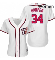 Womens Majestic Washington Nationals 34 Bryce Harper Replica White MLB Jersey