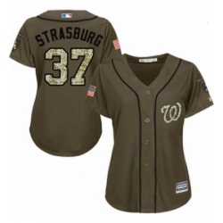 Womens Majestic Washington Nationals 37 Stephen Strasburg Authentic Green Salute to Service MLB Jersey