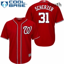 Youth Majestic Washington Nationals 31 Max Scherzer Authentic Red Alternate 1 Cool Base MLB Jersey